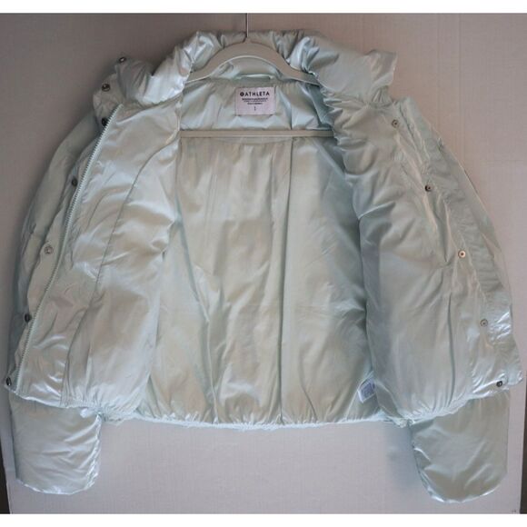 Athleta 480075 Women's Sz L Glacier Blue Summit Cropped Shine Puffer Jacket - Picture 10 of 11